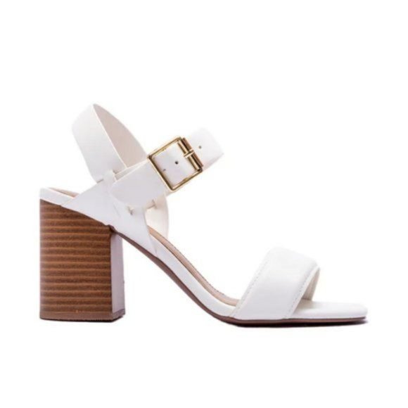 !! NEW !! Vegan Leather Ankle Strap Block Heels in White - Picture 2 of 8